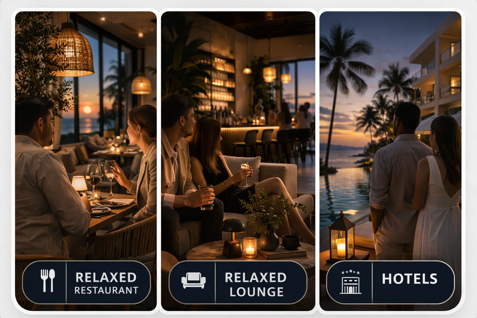 Relaxed restaurant, hospitality lounge and busy city hotel environments for Horizon